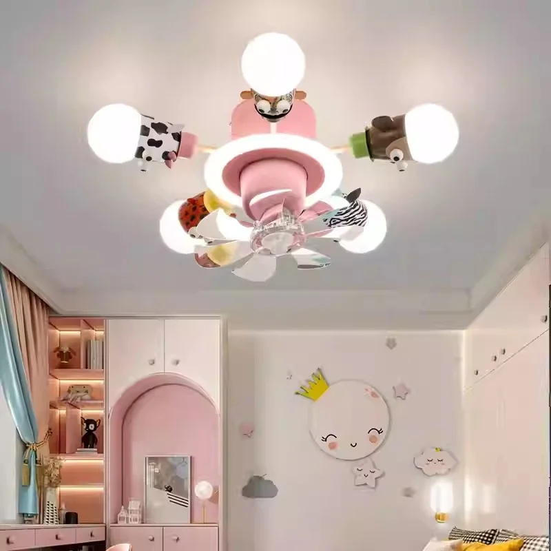 Children's Room Light Cartoon Animal Boy Girl Bedroom Eye Protection Suction Shake Frequency Conversion Fan Light