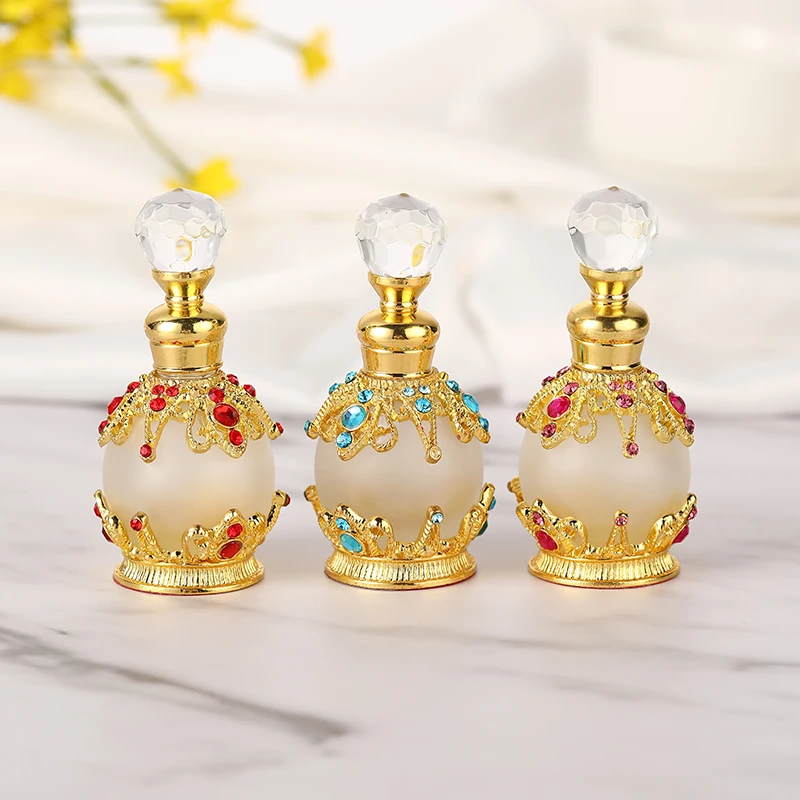 15ml European Middle East Metal Alloy Patented Jewelry Perfume Bottle Empty Glass Essential Oil Attar Bottle#81111S