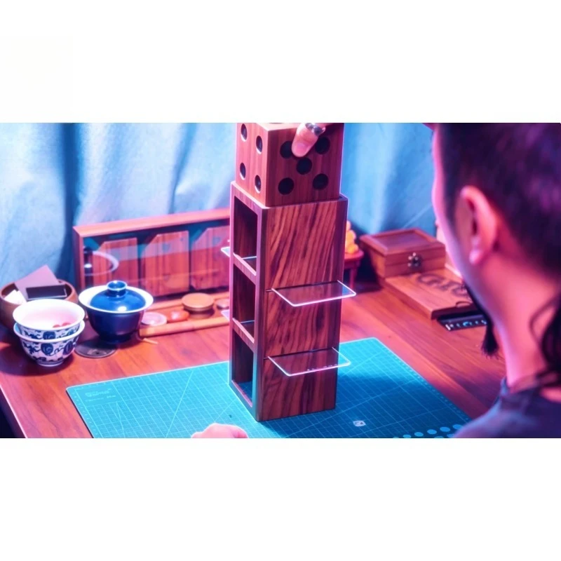 Deluxe Die Penetration (Walnut Edition) Magic Tricks Classic Dice Penetrates Panels Close-up Stage Visual Illusions Gimmicks Pro