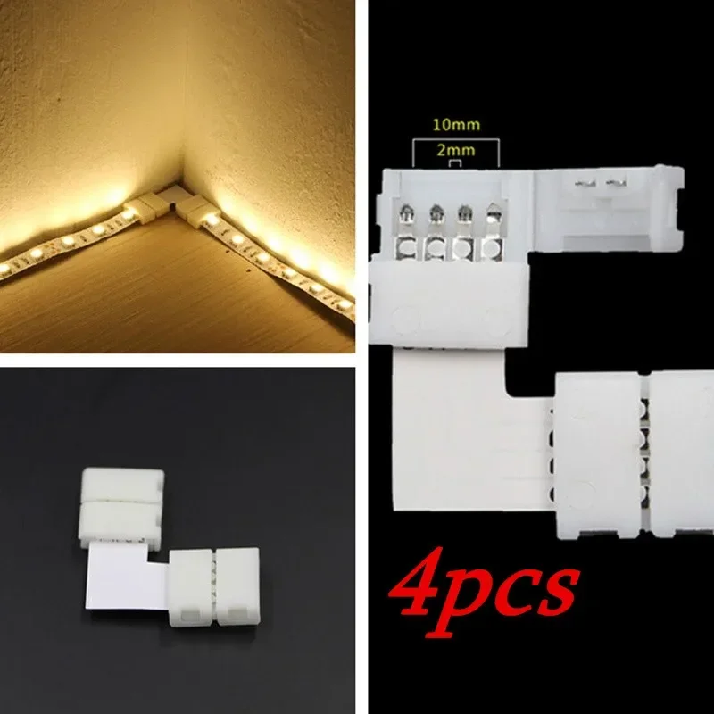 4Pcs L-shape 4Pin RGB 5050 LED Connector LED Strip Light Connectors L-shaped Light Strip Corner Connector