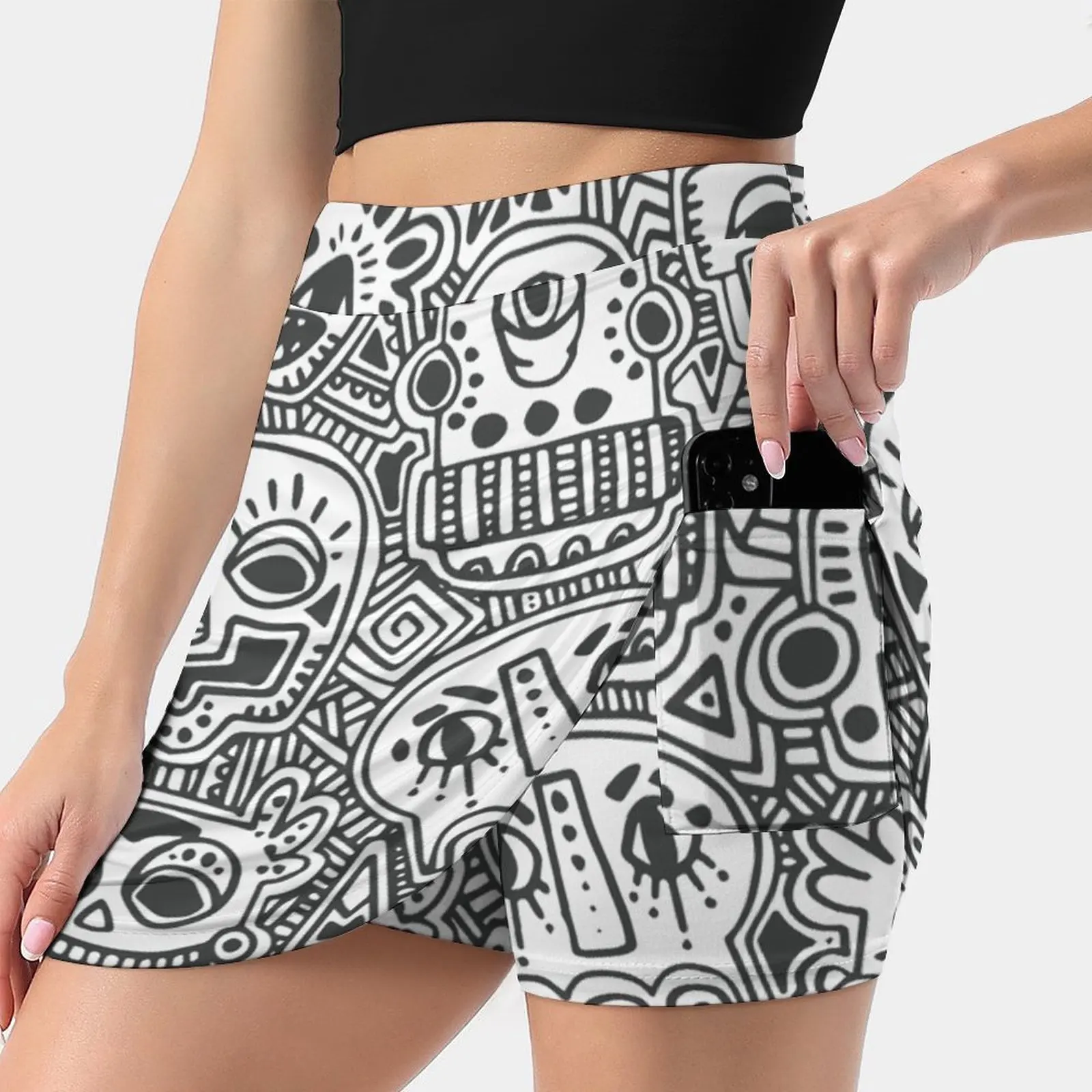 Oodles Of Doodles Skirts Woman Fashion 2022 Pant Skirt Mini Skirts Office Short Skirt Doodle Black And White Monochrome Pattern