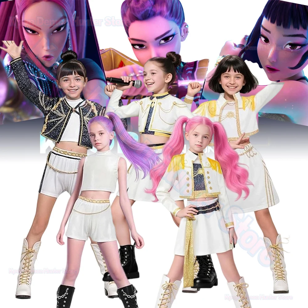 

New 2026 Kids Girls 3D Print Rumi Zoey Mira Cosplay Costume Suit Kpop Demon Hunters Uniform Children Halloween Party Roleplay