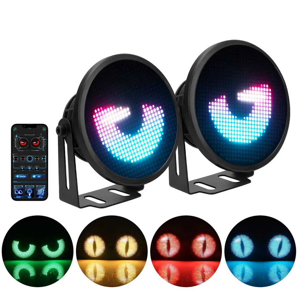 1Pair  Dynamic Demon Eye Headlights for Motorcycle, Halloween LED Devil Eyeball Fog Lights Headlights Universal with APP Control