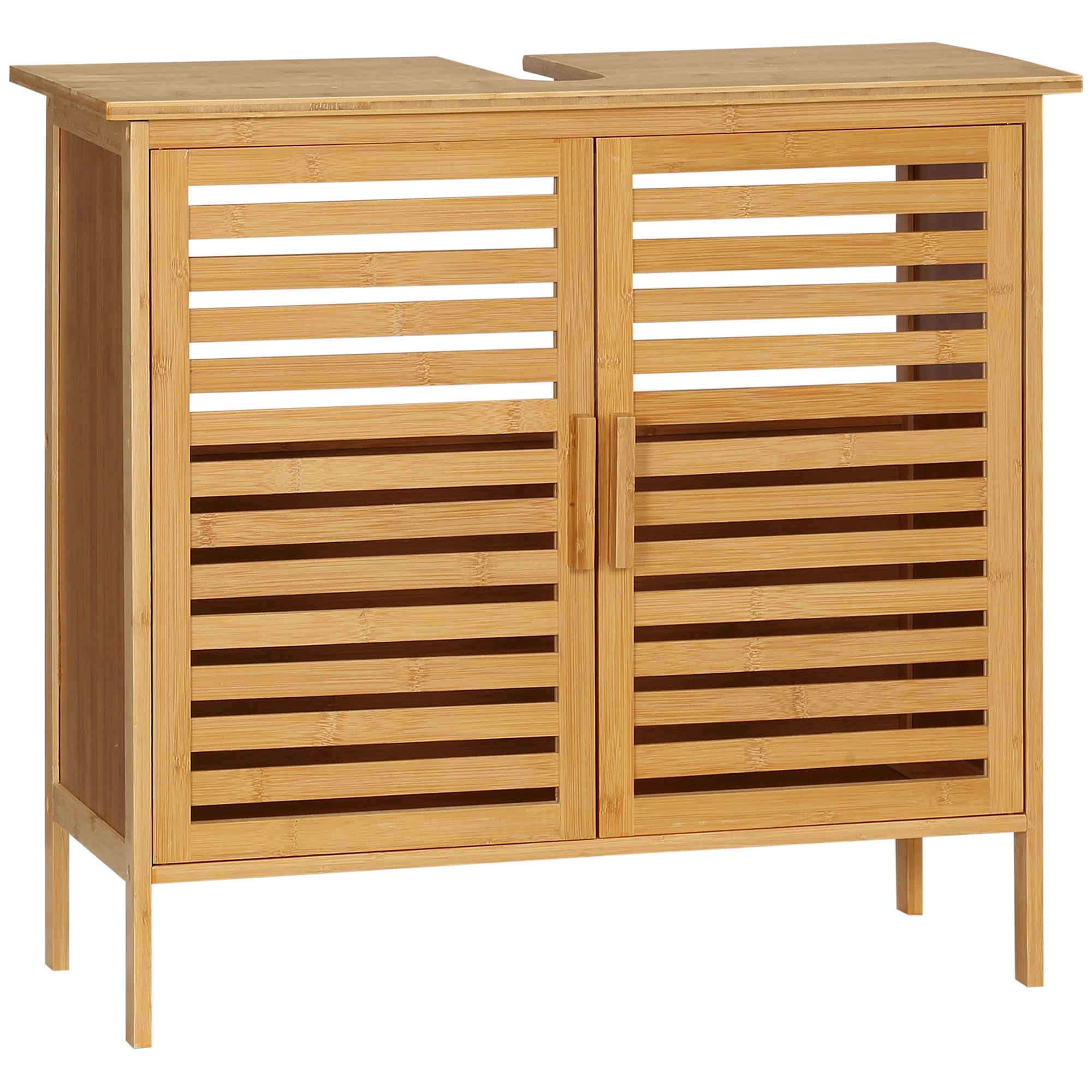 Kleankin low bamboo basin furniture with 2 doors 66x29x61,5 cm Natural