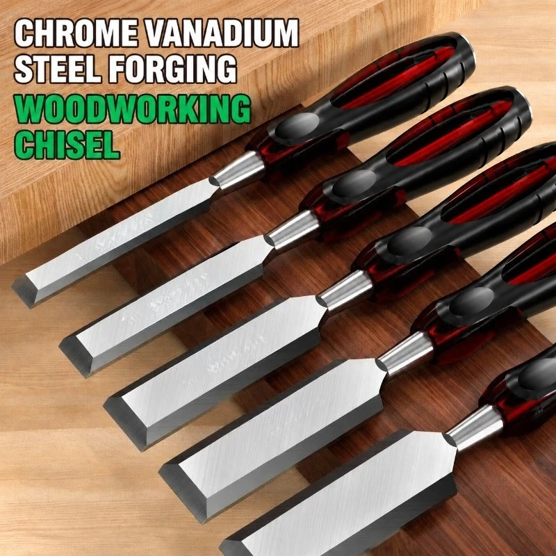 Wood Chisel Set for Carving, Specialty Steel Flat Chisels, Professional Carpenter Hand Tool Kit for Woodworking Projects