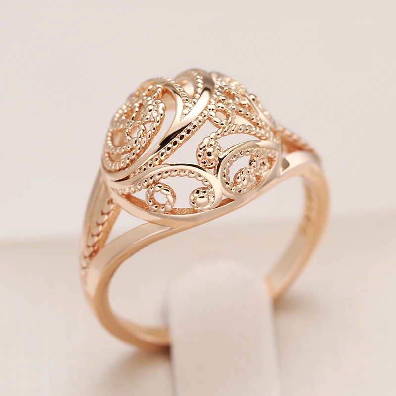 Kinel Hot Trendy 585 Rose Gold Color Rings for Women Hollow Pattern Romantic Ethnic Bride Rings Unusual Wedding Daily Jewelry