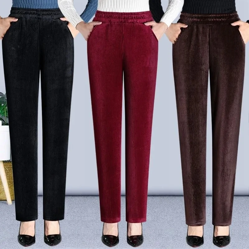 

Women Pants Corduroy 2023 Autumn Winter Streetwear Thick Keep Warm Female Baggy Trousers Casual High Waist Straight Pant 5XL