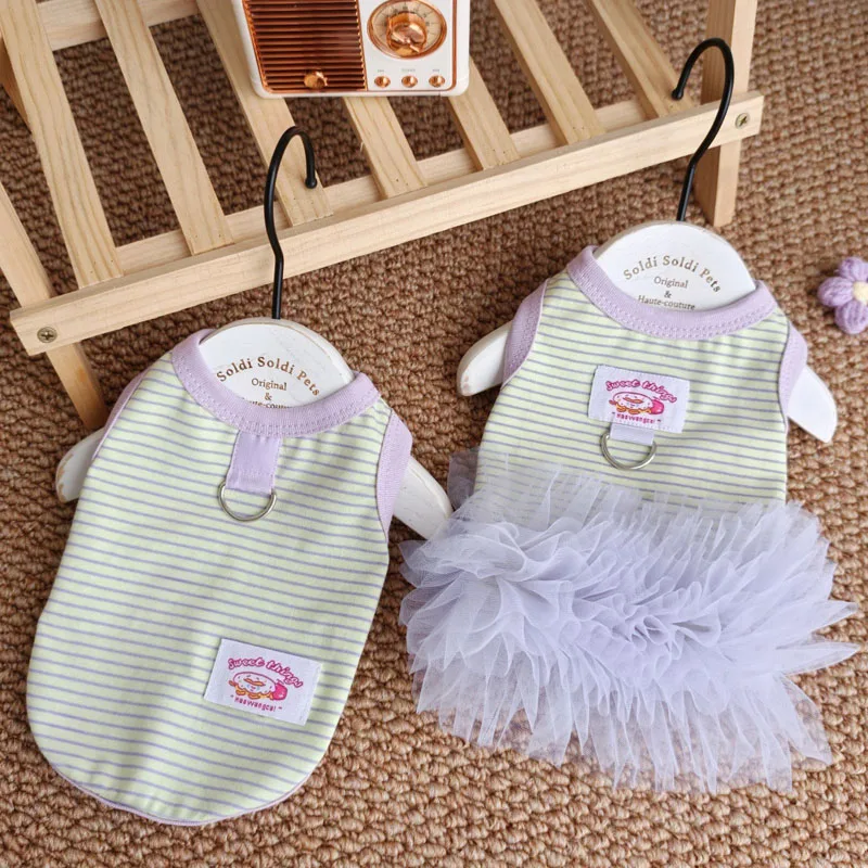 

Sweet Dog Clothes Summer Boys Girls Couple Clothing Strips Sleeveless Hoodies Tulle Tutu Skirt Puppy Dresses For Small Dogs York