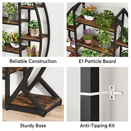 Curved Plant Stand Indoor, 8 Tiered Large Metal Plant Shelf, 69" Tall Industrial Flower Pot Stand Display Rack for image 6
