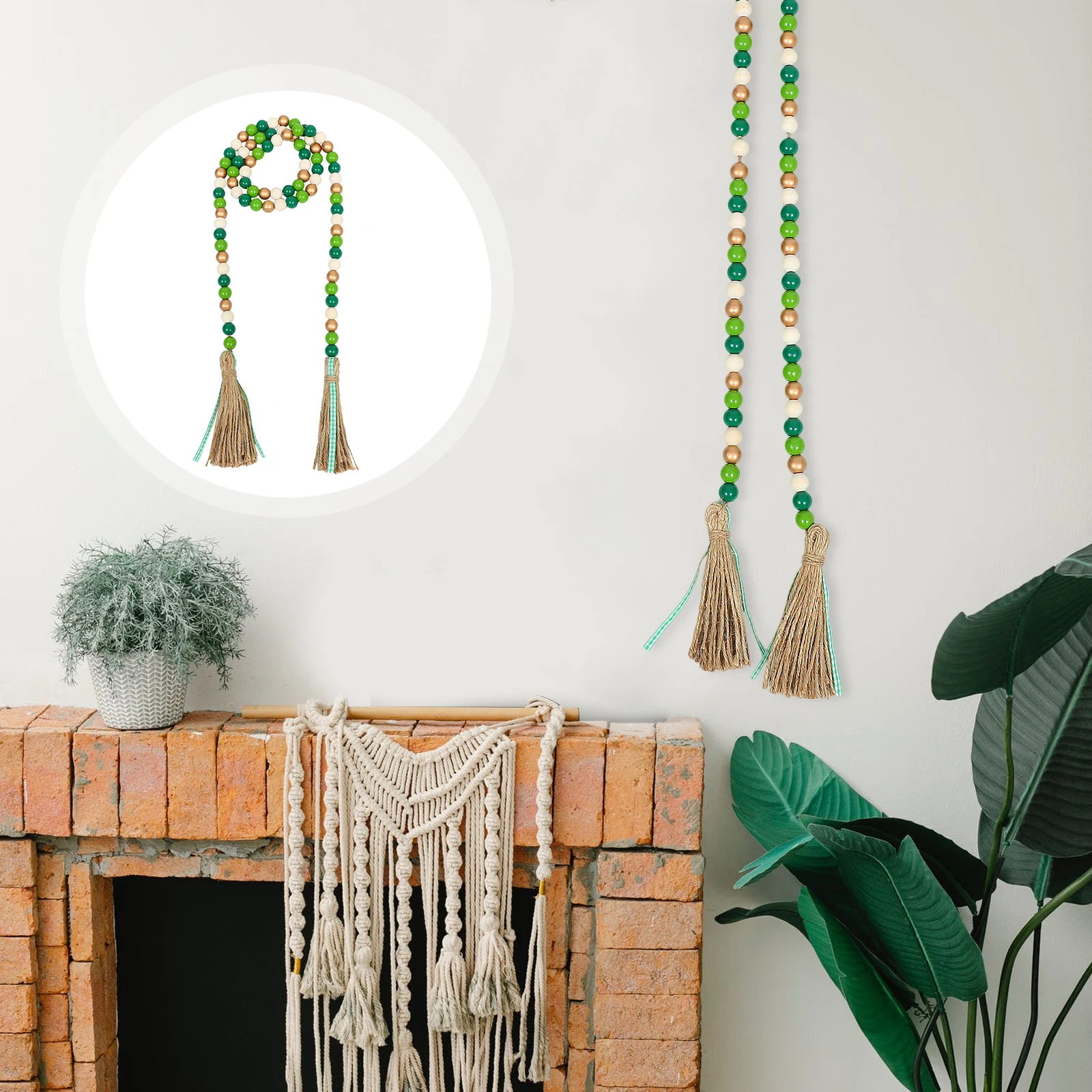 

Wood Beads Natural Wood Decorative Tassel Green White Gold Beads Rustic Style St Patrick's Day Decorations