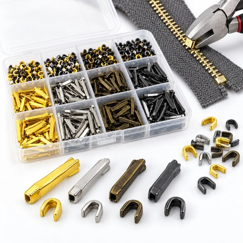 1Set 3# 5# 8# Zipper Stopper Kit Clothing Slider Disassembly Pliers Jacket Tail Clip Crimper Zip End Repair Tool Sewing Hardware