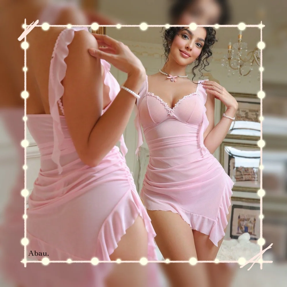 Sweet Women's Summer Dress Coquette Romantic Pleated Party Dress Asymmetric Ruffled 2PC Embroidered Evening Pure Desire