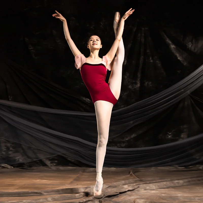 Justaucorps de Ballet noir à manches longues pour femmes, tenue de ballerine féerique, vêtements de danse classique, maillot de bain de gymnastique, Costume de Performance de Yoga