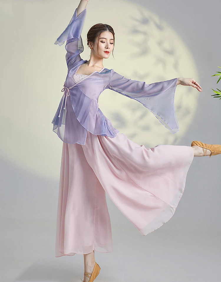 

Women Classical Dance Costume Gauze Fabric Traditional Chinese Style Flowing Ethereal Training & Performance Suit for Ethnic Dan