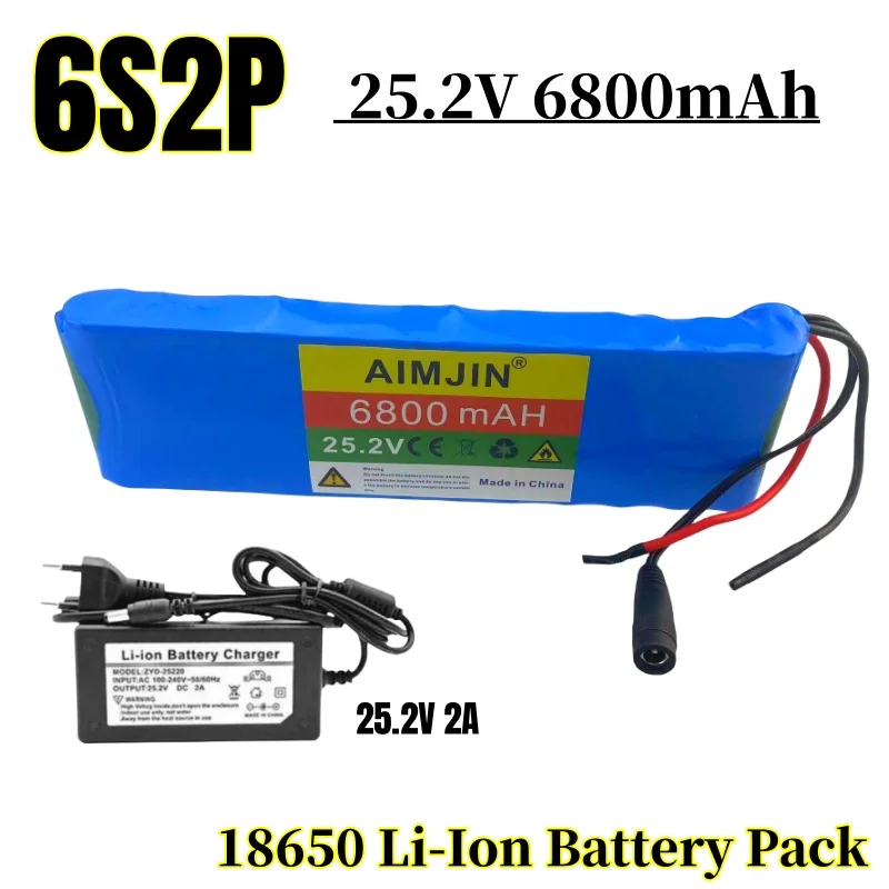 6S2P 25.2V 6.8Ah 18650 Lithium Ion Battery Pack 24V 6800mAH with BMS + Charger