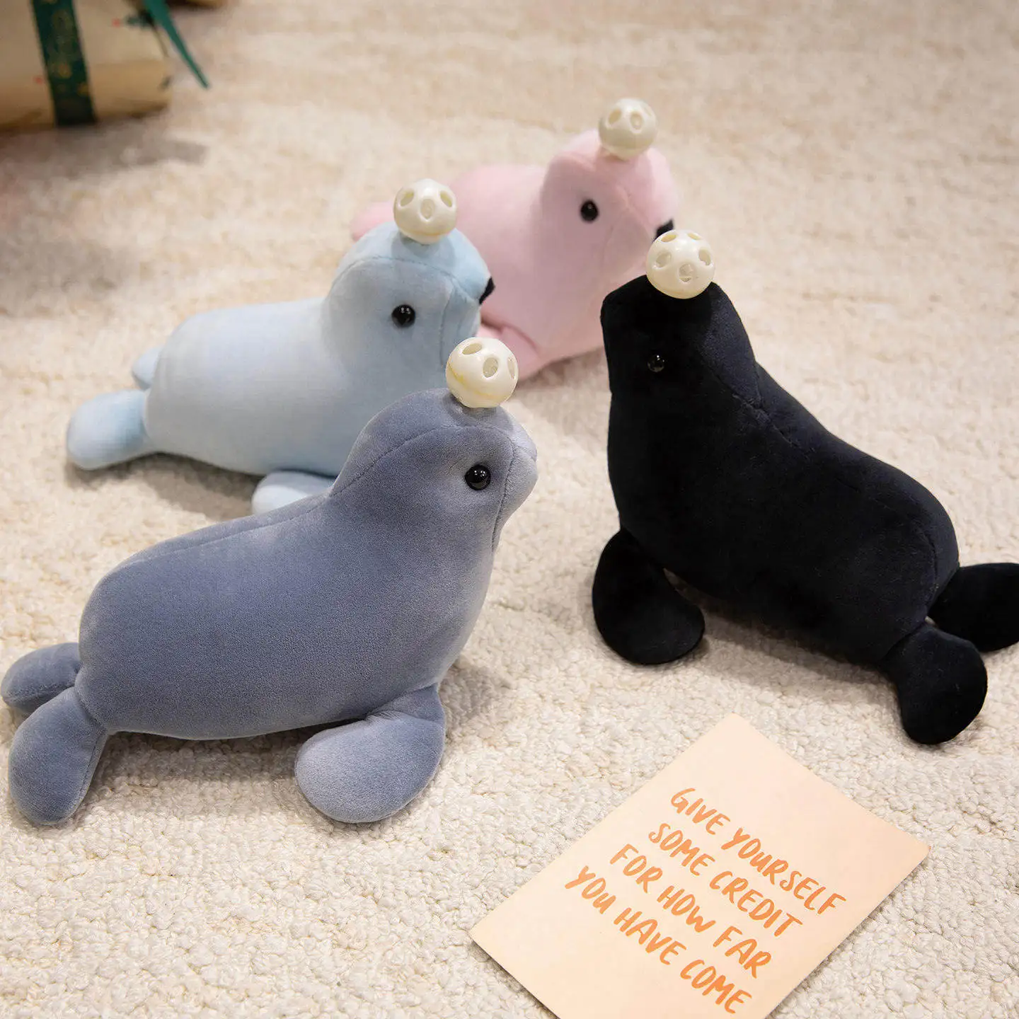 

25CM Kawaii cartoon simulation anime filled with marine animals sea lions plush toys cute seals figurines children's gifts