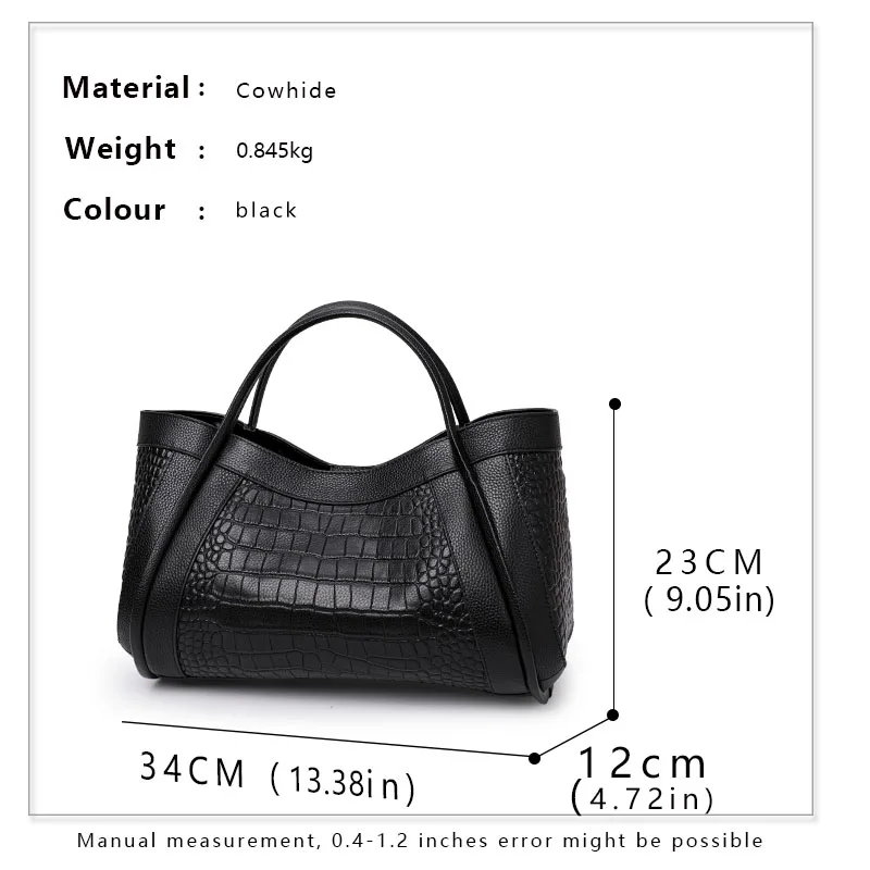 Aidrani Light Luxury Crocodile Pattern Cowhide Women\'s Handbag Large Capacity Black Fashion One Shoulder Crossbody Bag