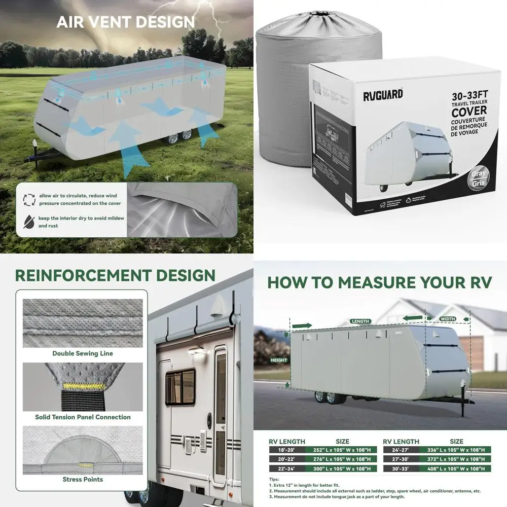 

RV Cover, Travel Trailer Cover fits for 30' - 33' RV, 6 Layers Anti-UV Waterproof Camper Cover, with Tongue Jack Cover and Stora