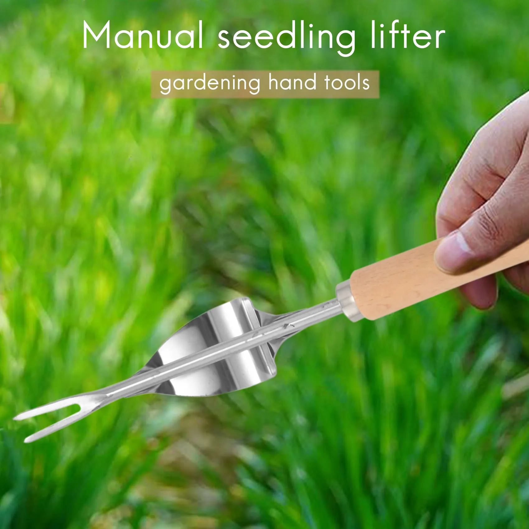 ABGE-Wood Handle Stainless Steel Garden Weeder Hand Weeding Removal Cutter Dandelion Puller Tools Multifunction Weeder