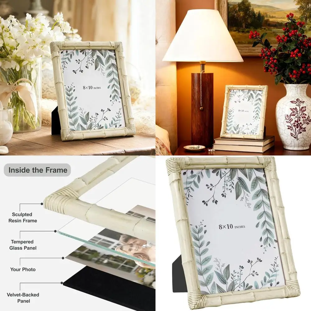 

Бамбуковая фоторамка 8x10 с стеклом, в деревенском стиле, для настенного или настольного размещения, подходит для фермерского дома, коттеджа и офиса