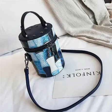 Bucket bag women\'s high quality PU leather chain shoulder bag designer rivets handbag women\'s mobile phone bag