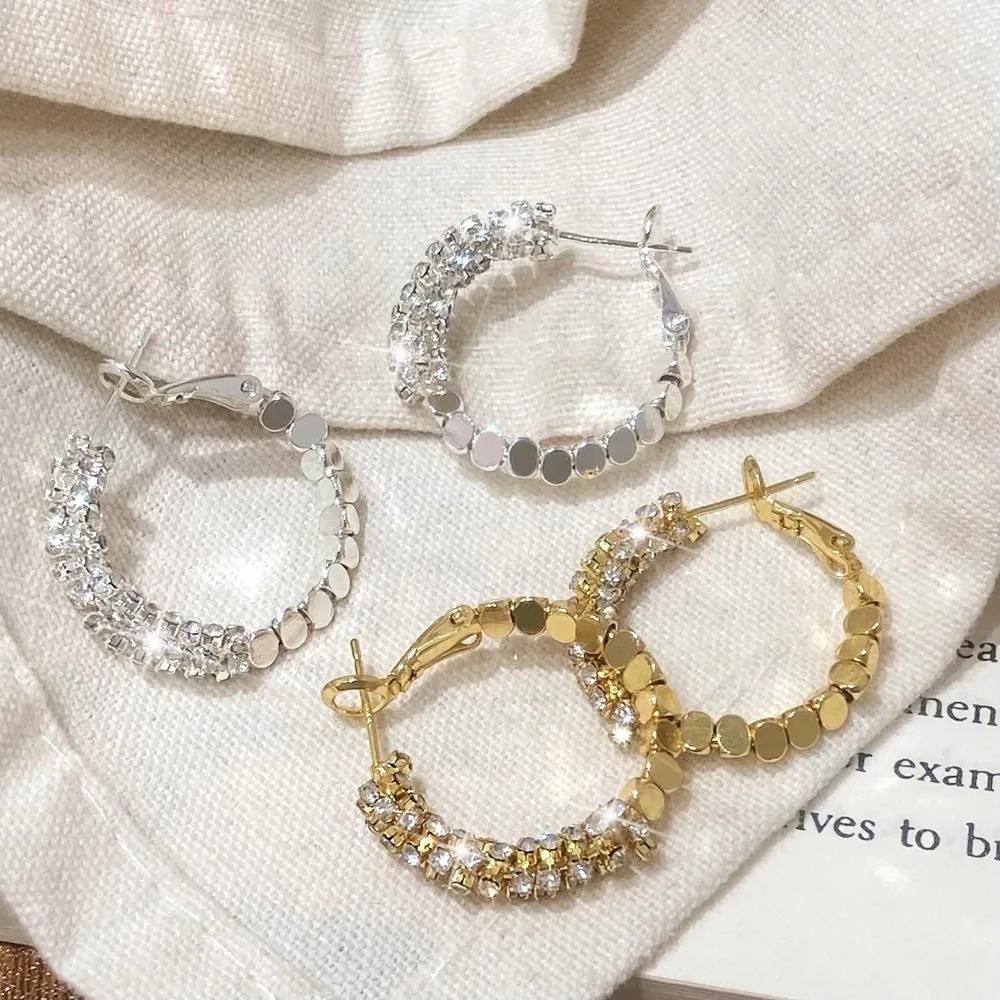 

Luxury Shiny Zircon Geometric Bead Splice Hoop Earrings for Women Exaggerated Unique Niche Circular Earring Fashion Jewelry