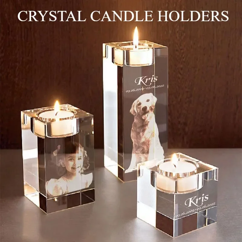 3D Photo Crystal Candle Holder Personalized Photo Engraved Crystal Candlestick with Picture Text Home Decoration Birthday Gifts