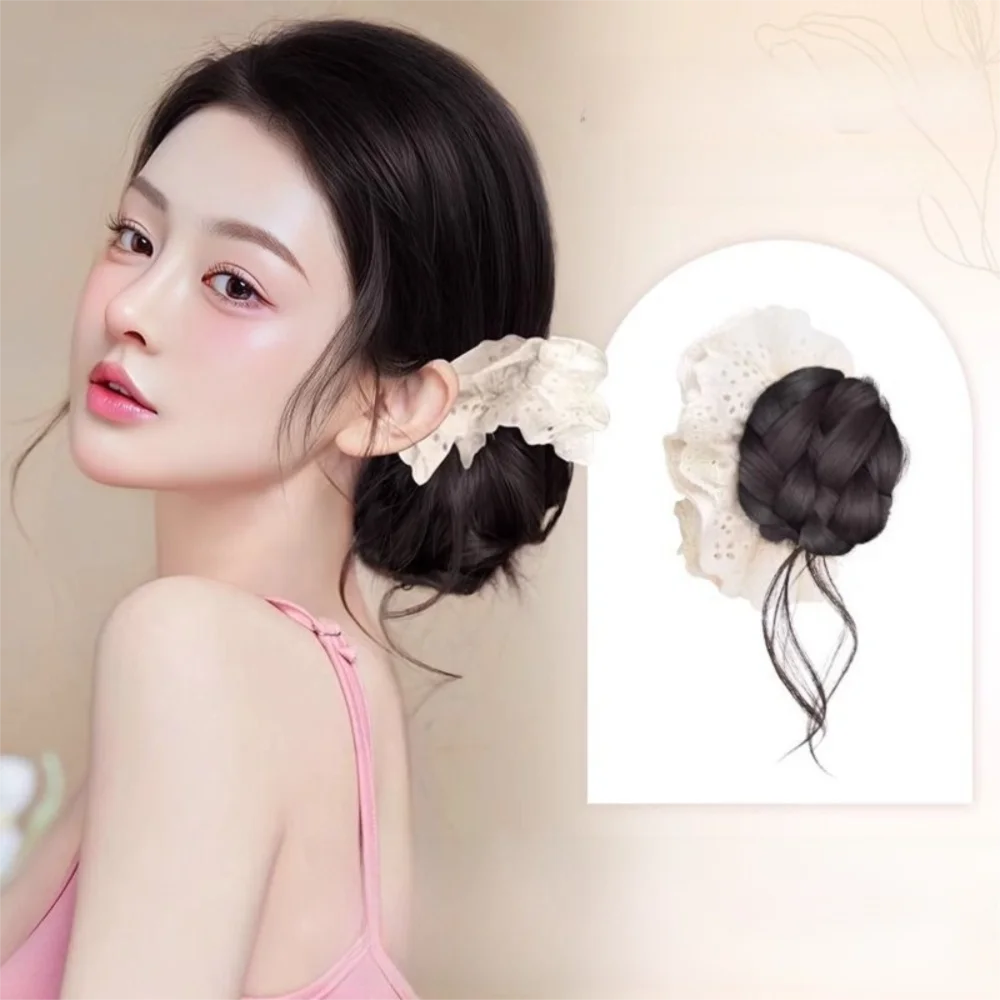 

New Synthetic Hair Bun Claw Clip Black with Lace Hair Tie Wig Hair Clip Fluffy Scrunchies Hairpiece Hair Accessories