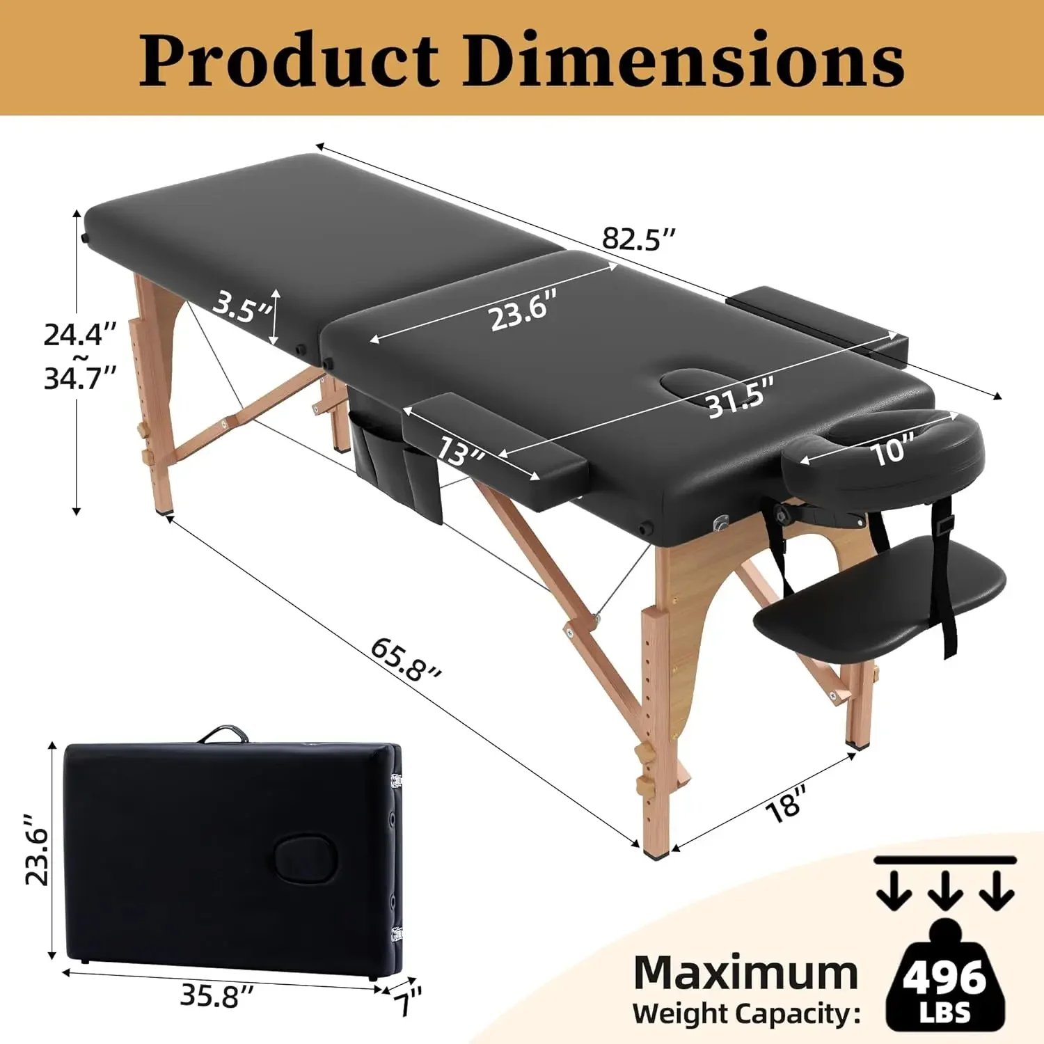 Lit de massage de table portable, lit léger de 29 lb, 2 sections, lit pliable pour tatouage, soins du visage, spa, lit pour cils, recommandé