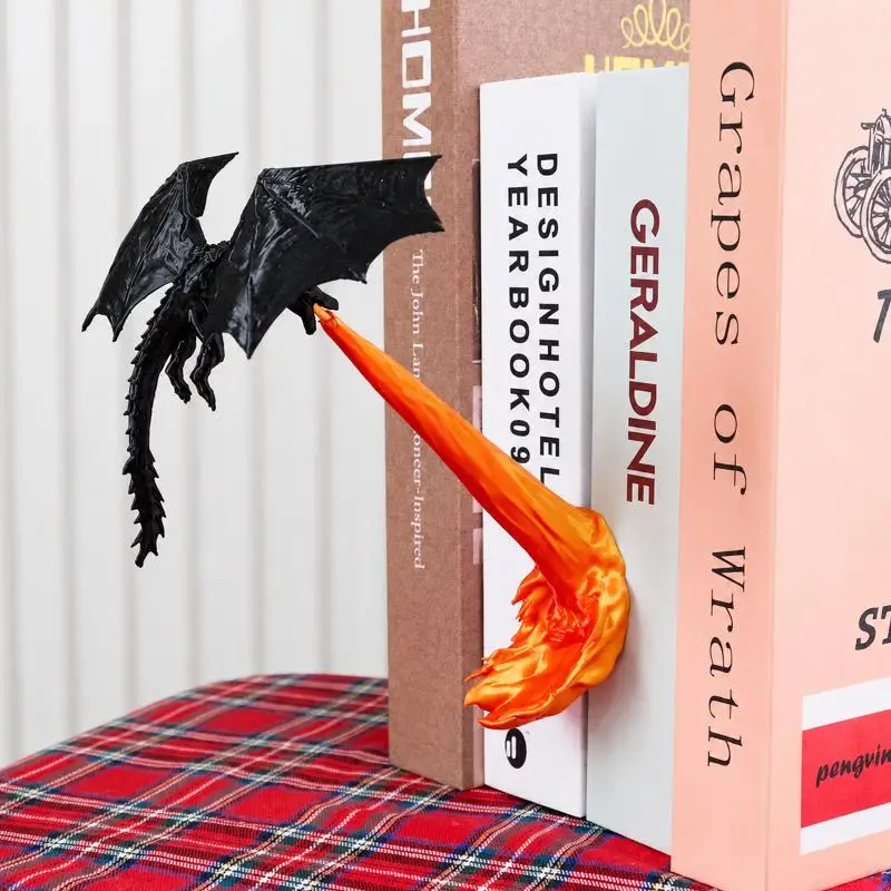 Dragon Flame Book Nook Sculpture Fire Breathing Dragon Gothic Ornament Halloween Birthday Present Bookshelf Decoration