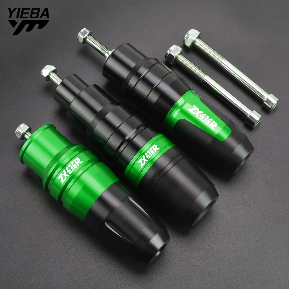 Motorcycle CNC Aluminum Falling Protection For KAWASAKI ZX-636R ZX636R ZX6R ZX6RR 2000-2004 Exhaust Slider Crash Protect Access