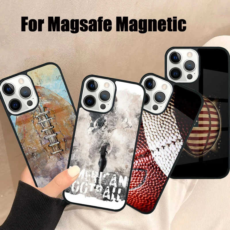 American Football Sport Magsafe Phone Case For iPhone 16 15 14 13 12 11 Pro Max Plus Mini Mirror Wireless Magnetic Cover