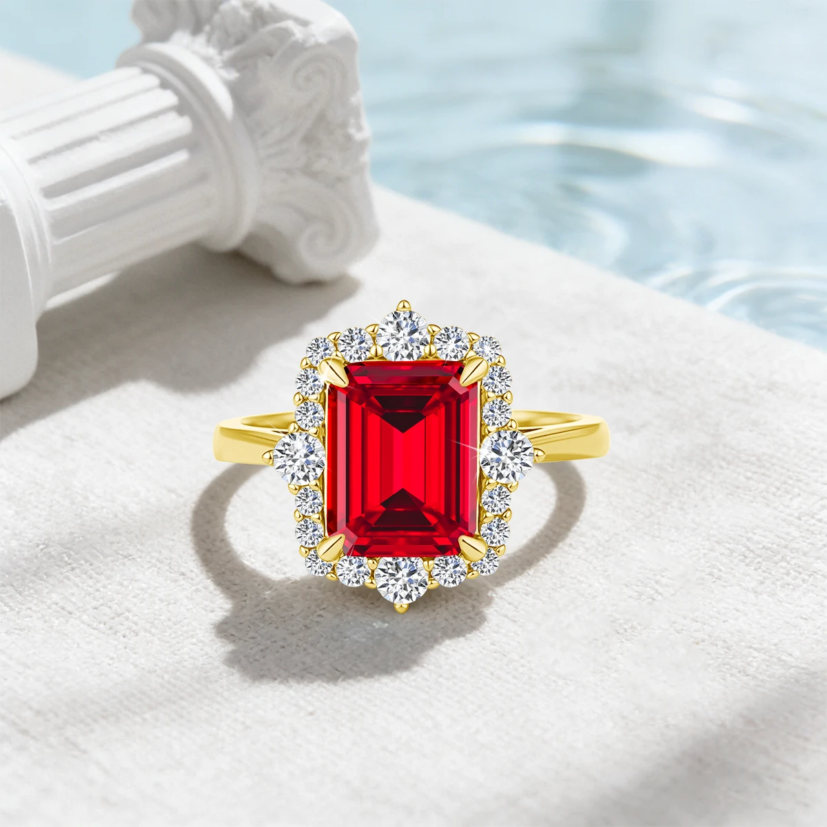 3CT Emerald Cut Ruby Engagement Rings for Women Solid 14K Gold Filled Wedding Band Fine Jewelry Female Valentine's Day gift