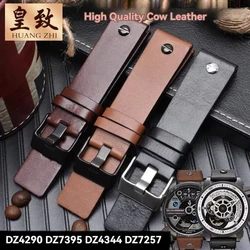 For Diesel Cowhide Watch Strap Men DZ4323 DZ1657 DZ4318 Lychee Pattern Plain Wristband Calfskin Watchband 22 24 26 27 28 30mm
