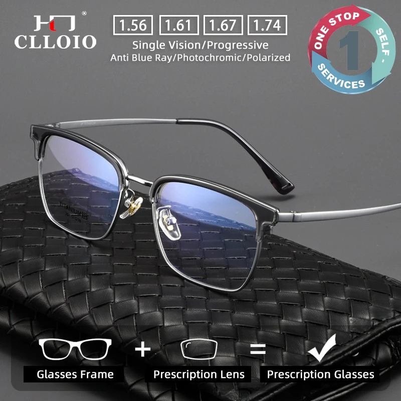 

CLLOIO Minimalist Vintage Titanium Prescription Glasses Anti Blue Light Eyebrow Frame Myopia Glasses Progressive Reading Eyewear