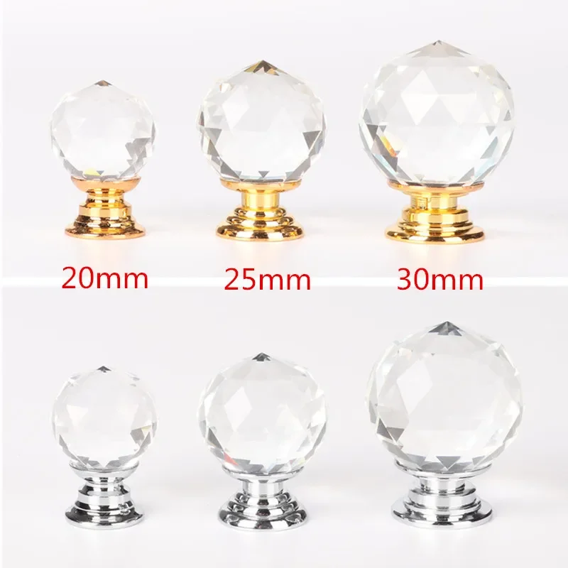 10pcs 20mm 30mm 40mmCrystal Ball Design Clear Crystal Glass Cupboard Knobs Drawer Pull Kitchen Cabinet Wardrobe Handles Hardware