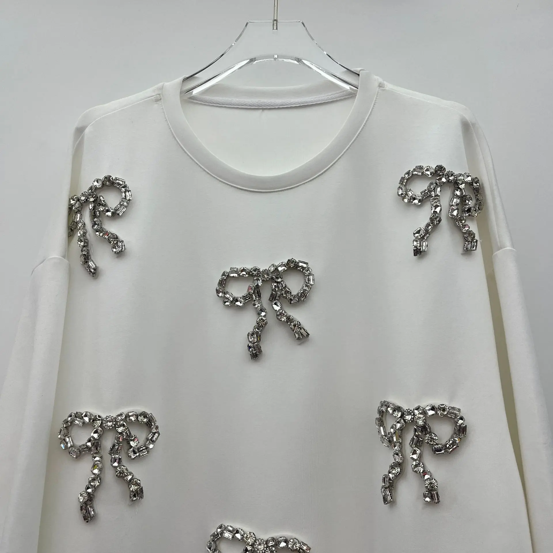 American Fashion Streetwear Heavy Industry Diamond Bow Oversized Pullovers Tops Sports Casual Loose Sweatshirt Women Autumn 2025