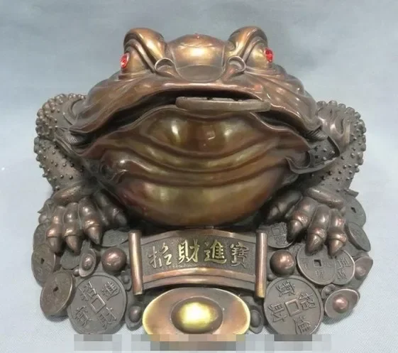 17 FengShui Chinese Pure Bronze Diagrams Wealth YuanBao Coin Hoptoad Toad Statue