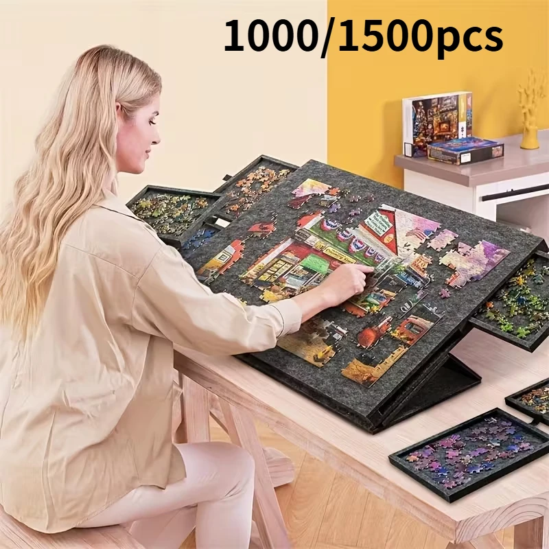 

Портативный стол-головоломка, 1500 шт., с 6 ящиками для хранения, регулируемой высотой, большой вместимости для детей, образовательных и хранения головоломок