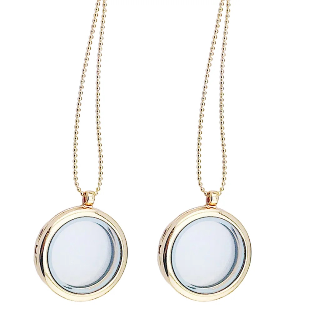 

2Pcs DIY Alloy Glass Locket Pendant Necklace Creative Picture Frame Charm Tray Jewelry for Men Women Mini Photo Necklace