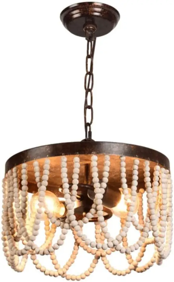 

American Rustic Farmhouse Style Pendent Lighting Fixture Wood Bead Chandelier Hand-Woven Pendant Light Lamps Suitable