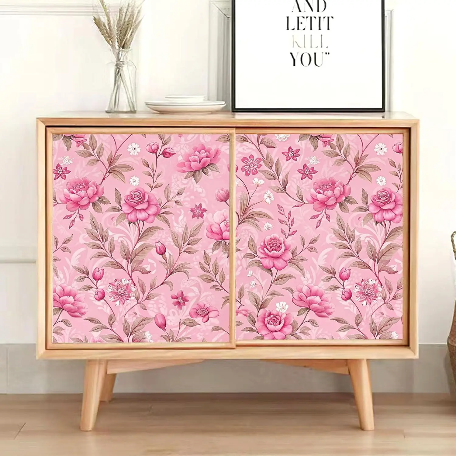 핑크 꽃 껍질과 스틱 벽지 꽃 접촉 종이 이동식 방수 벽 종이 비닐 자체 접착 벽지