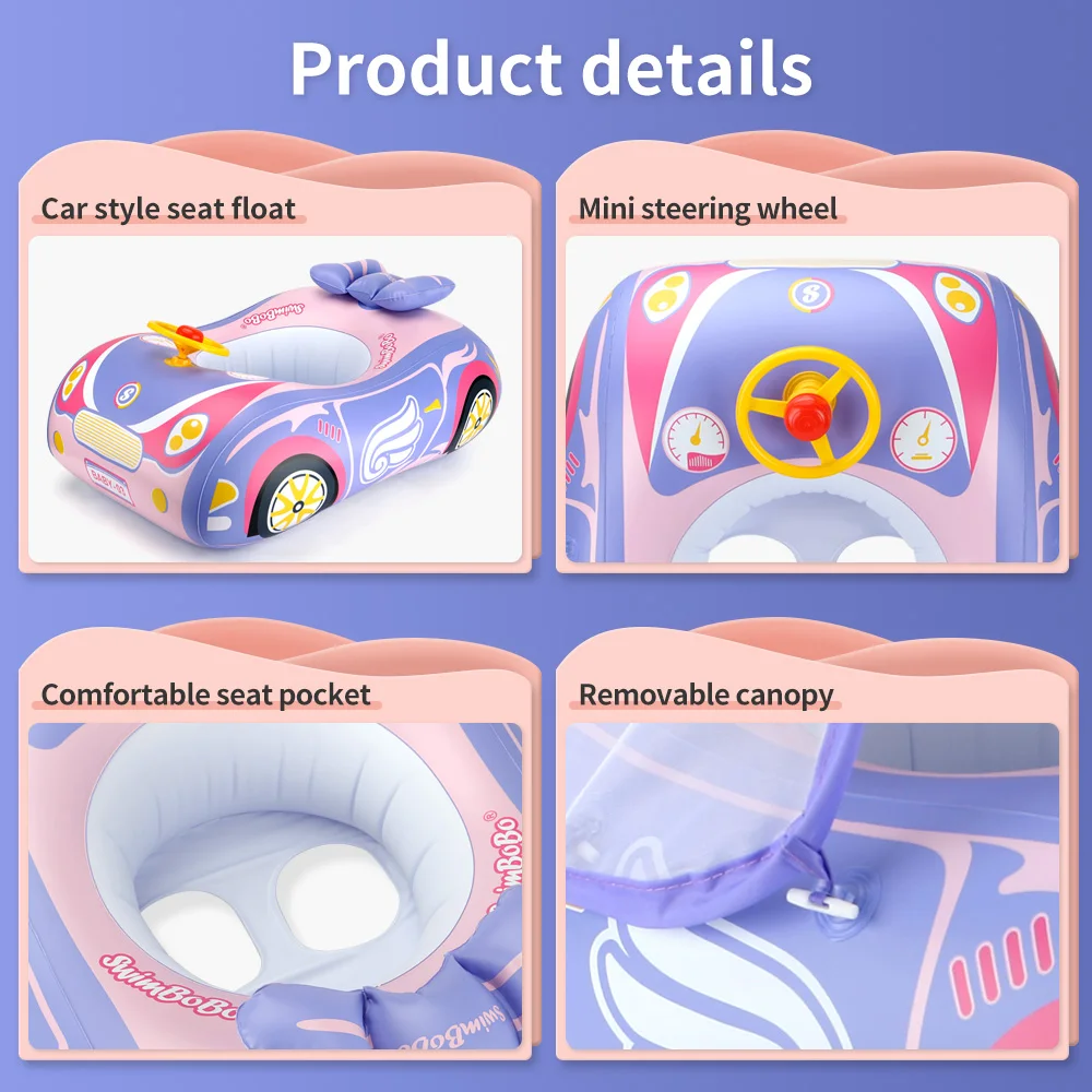 Kids Car Swimming Seat Float Ring Inflatable Infant Floating For Summer Swim Boat Circle Bathing Water Toy with Canopy