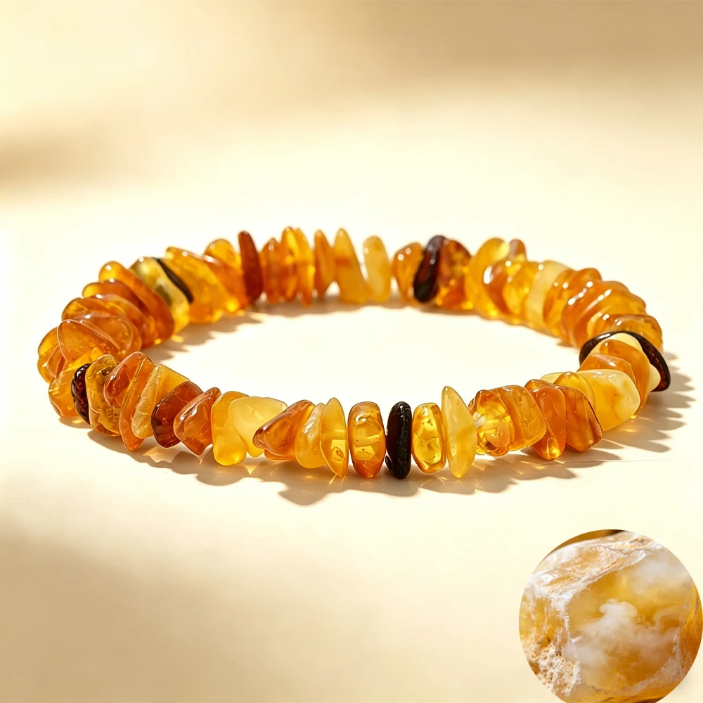Irregular Natural Amber Beads Bracelets for Women Men Baltic Beeswax Stone Elastic Stretch Bangle Bracelets Jewelry