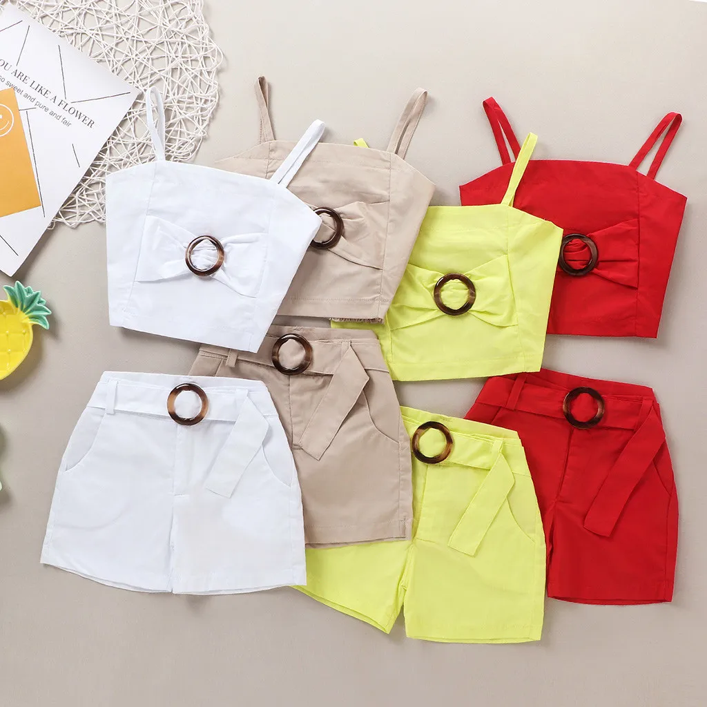 The Bobbin Girl Toddler Kids Baby Girls Fashion Summer Bow Vest Tops+Shorts Outfits Set Girls 3 Piece Outfits