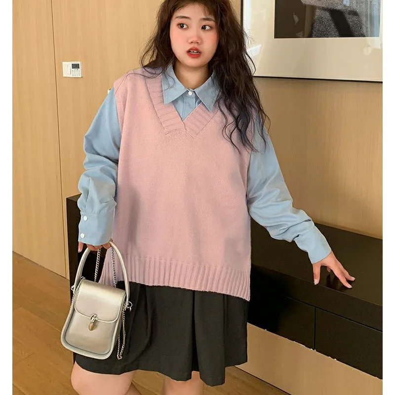 

2024 Women's Sweater Vest Waistcoat Slightly Slim Spring Autumn Winter Comfortable V-Neck Warm Solid Color Simple Loose Pullover