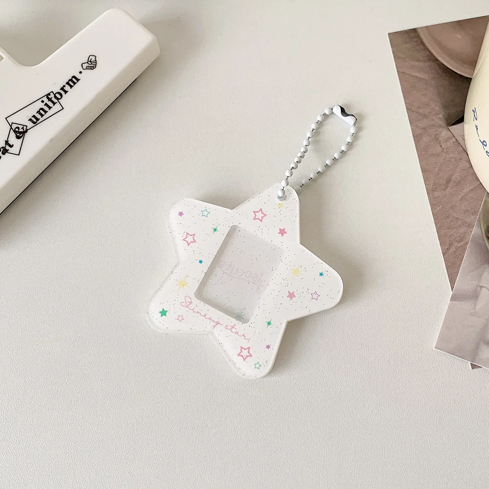 Glitter Star Card Holder with Keychain Acrylic 1-Inch Photocard Holder ID Card Case Student Kpop Idol Photo Card Bag Key Chain