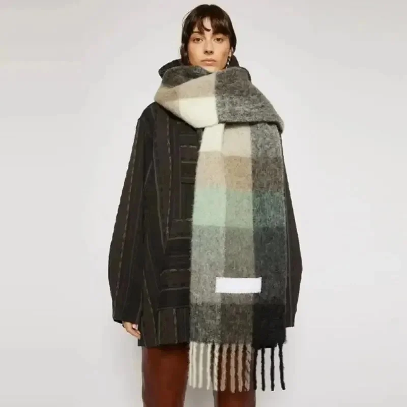 Winter Ac Studios Scarf With Tag Women Fashion Thickened Warm Shawl Classic Plaid Long Tassels Men Fluffy Solid Color Soft Shawl