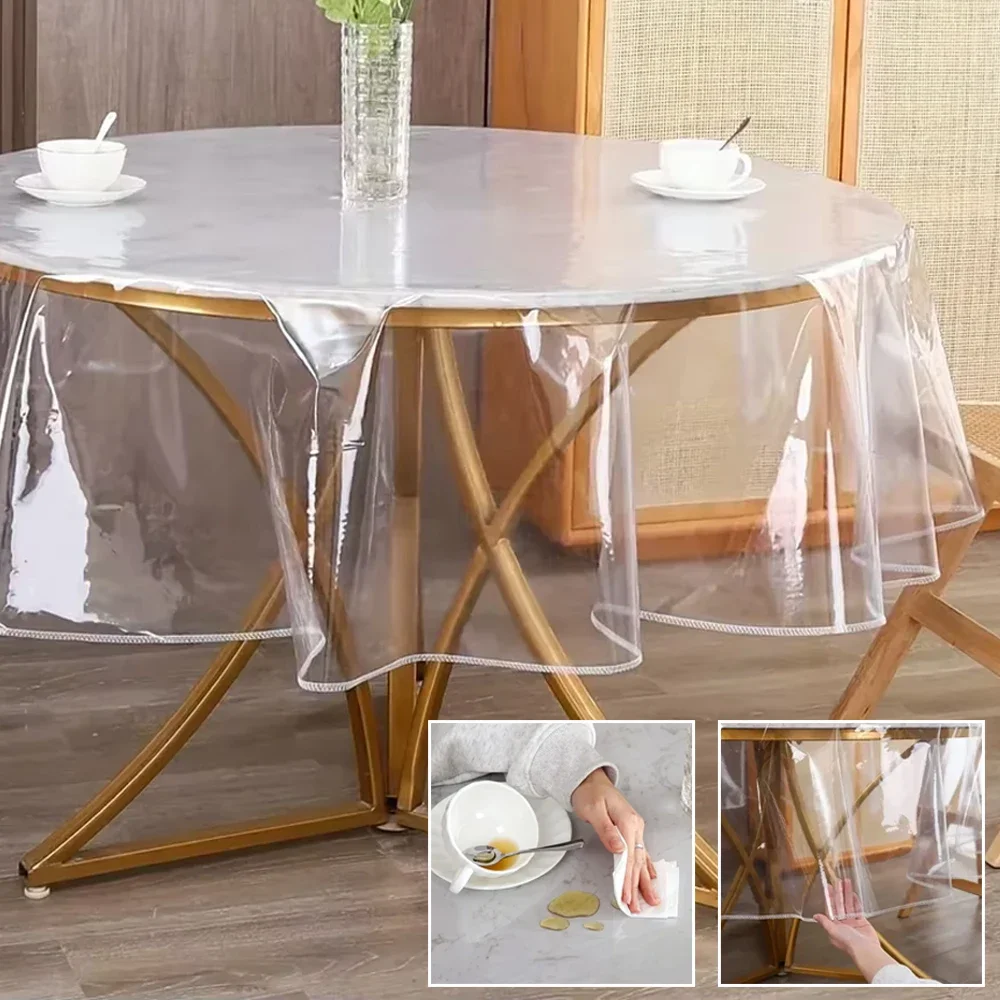 

Closed Edge Round Desktop PVC Transparent Tablecloth Waterproof Oil Proof Table Cloth Coffee Table Table Cloth скатерть на стол