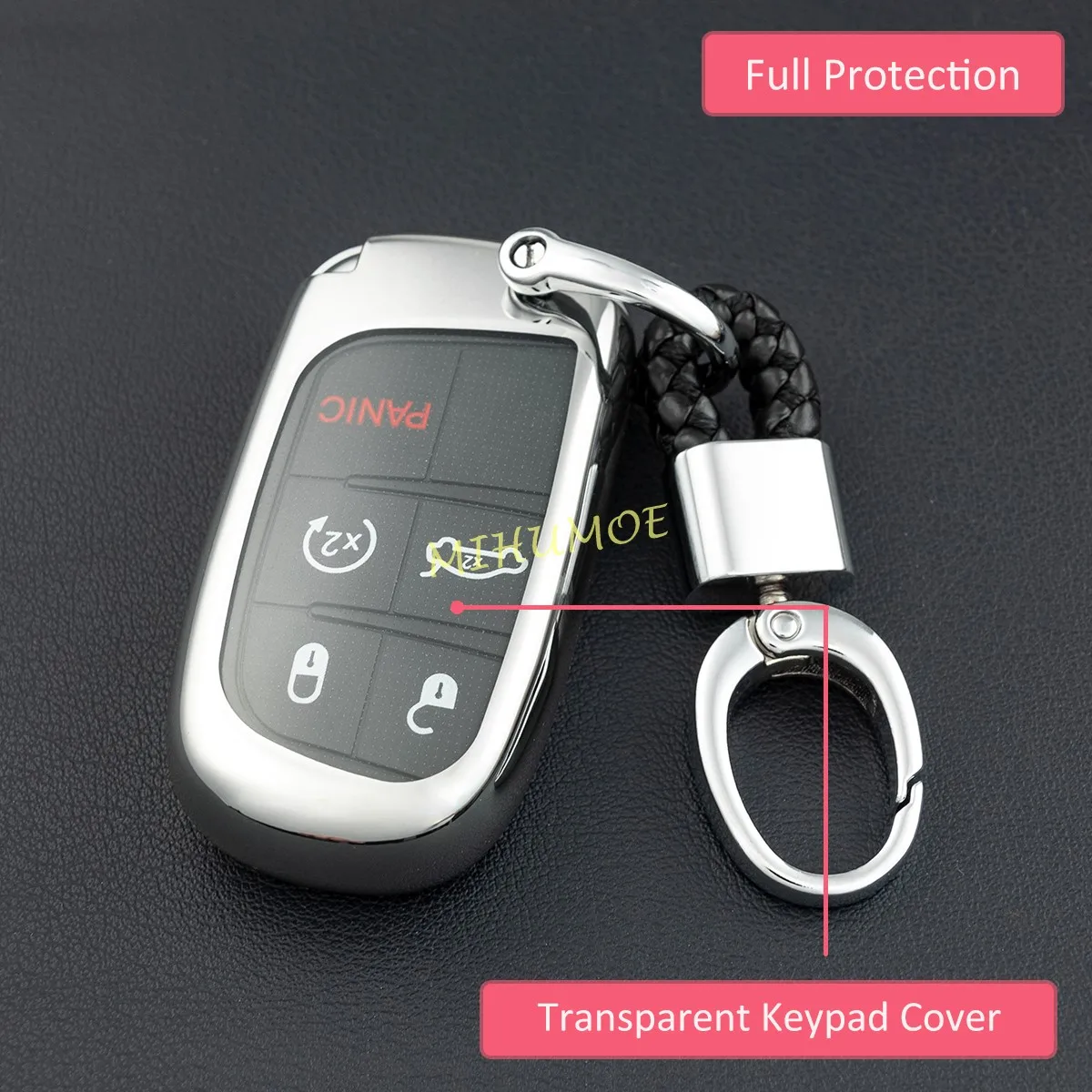 Car Key Chain Ring Fob Case Cover For Jeep Grand Cherokee Renegade Compass Dodge Charger Challenger Durango Journey Fiat 500X